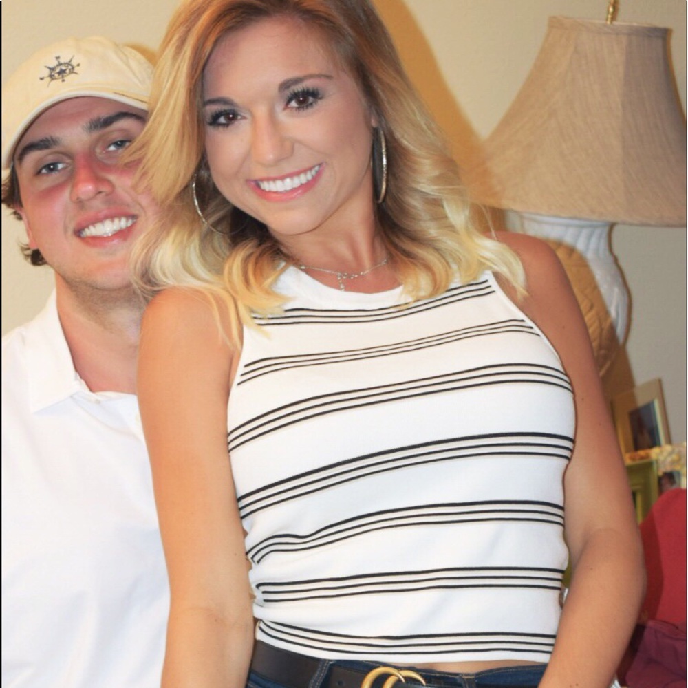 White and black stripe crop top